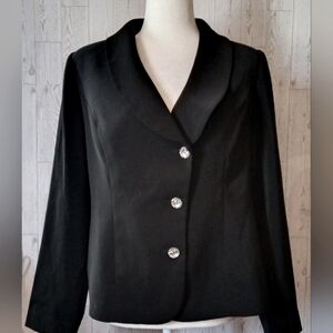 Midnight Velvet Elegant Black Bling Button Midi Blazer Women's Size 12